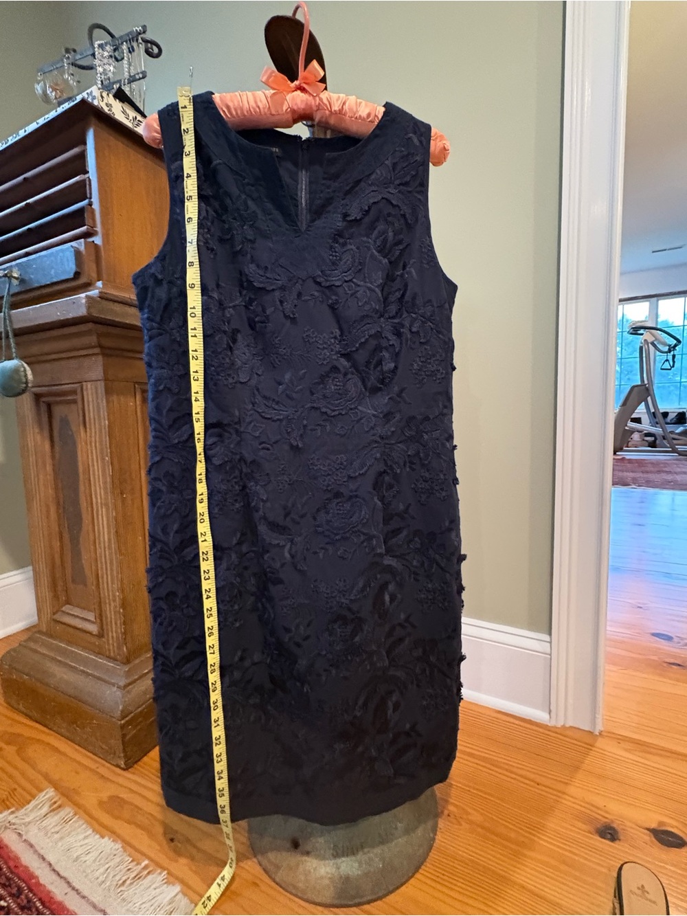 Talbots Navy Textured Floral Midi Sheath Dress